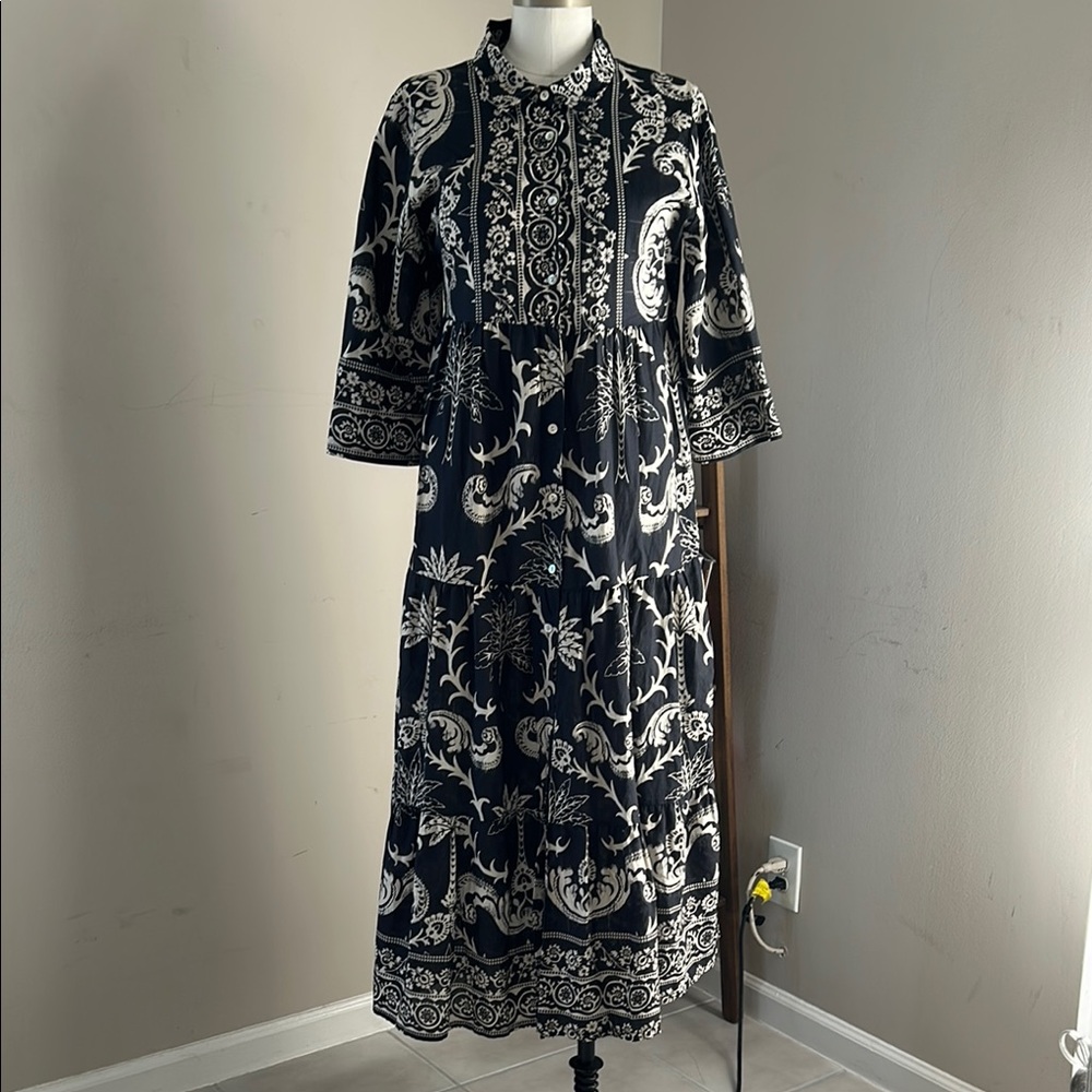Cotton Elegant Black White Pattern dress size S to M made in Italy loose fit